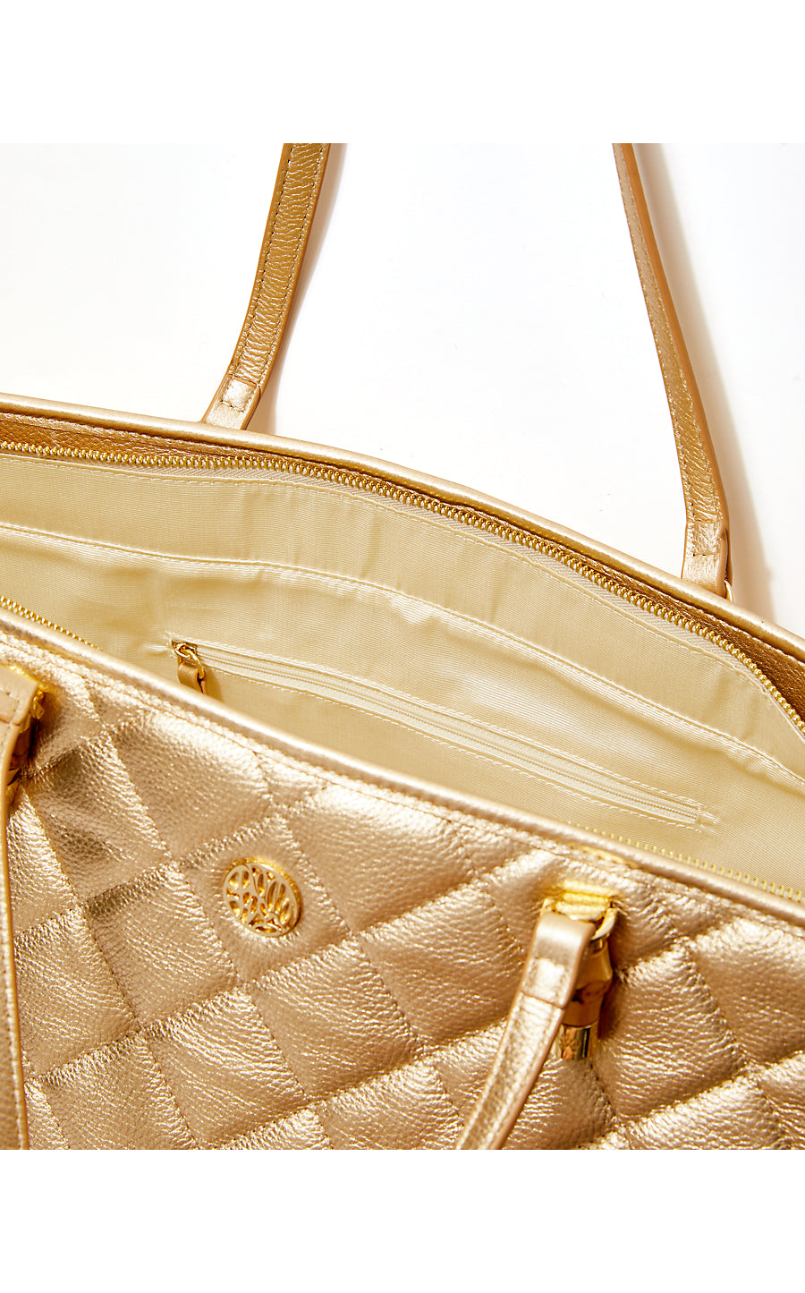 QUILTED LEATHER MEENA TOTE, GOLD METALLIC