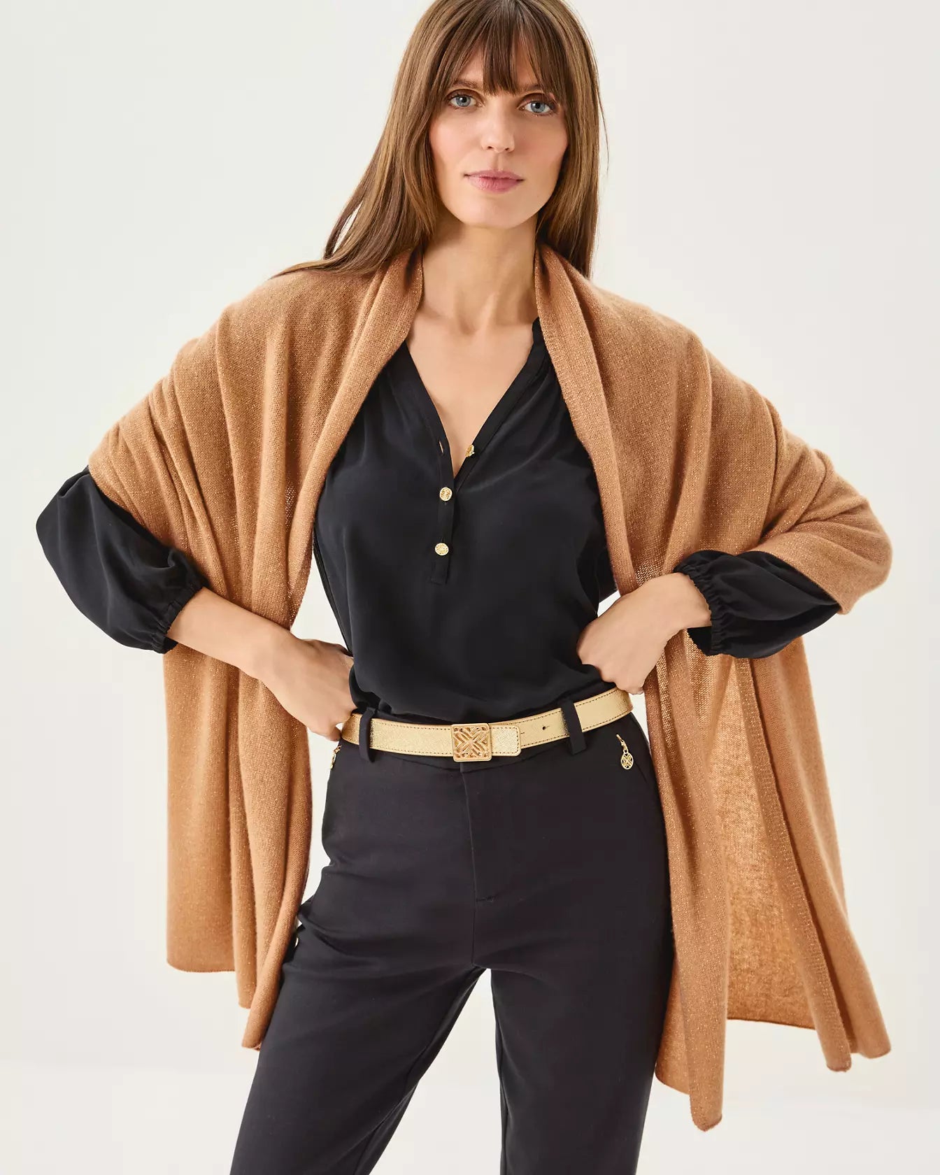 LANELLE CASHMERE WRAP, HEATHERED RATTAN METALLIC