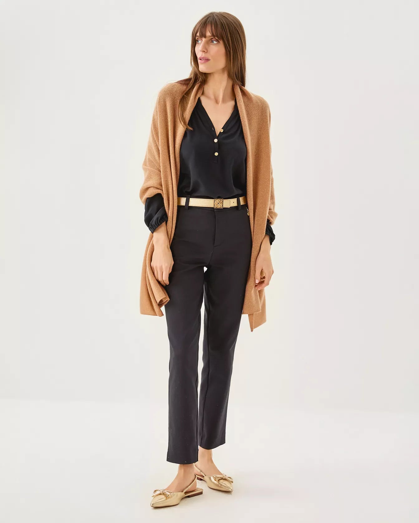 LANELLE CASHMERE WRAP, HEATHERED RATTAN METALLIC