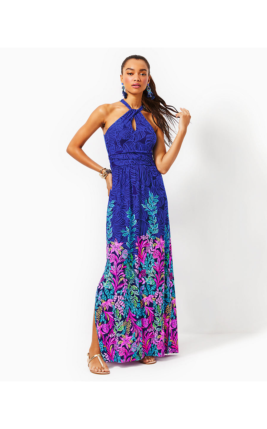 ORLA MAXI DRESS, AEGEAN NAVY CALYPSO COAST ENGINEERED KNIT DRESS