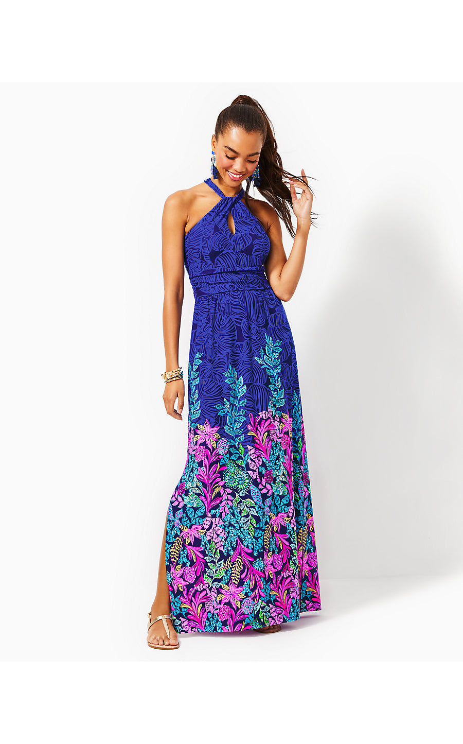 ORLA MAXI DRESS, AEGEAN NAVY CALYPSO COAST ENGINEERED KNIT DRESS
