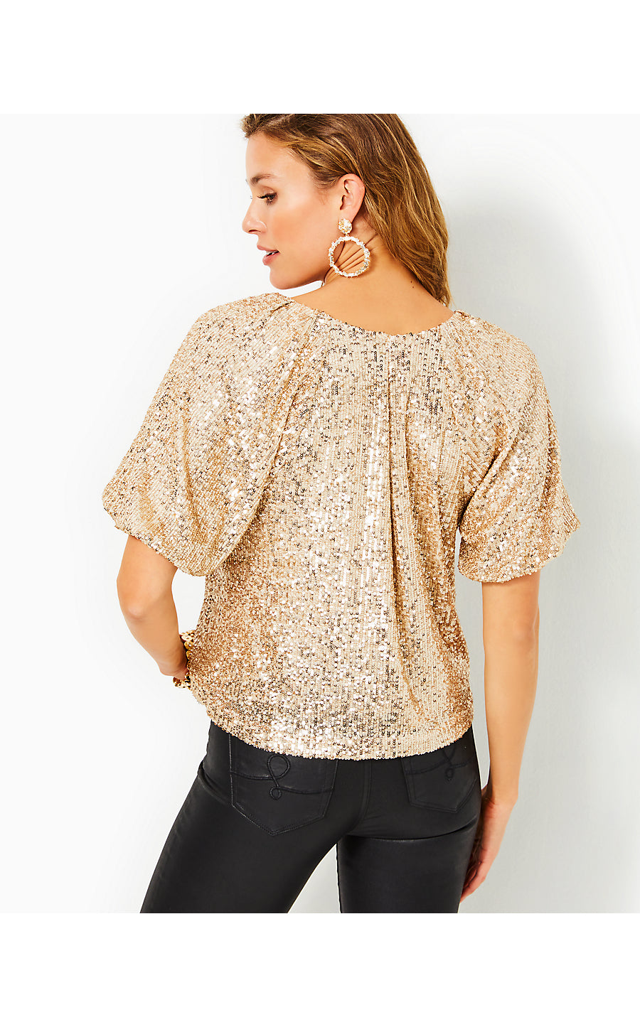 CRESSIDA KNIT TOP, GOLD METALLIC TREASURE BOX SEQUIN KNIT