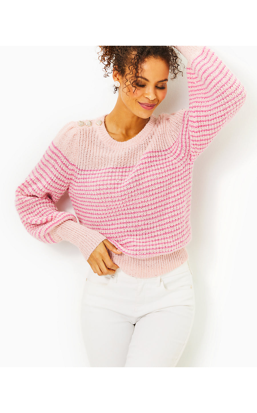 FINNEY SWEATER, PEONY PINK SPARKLE STRIPE