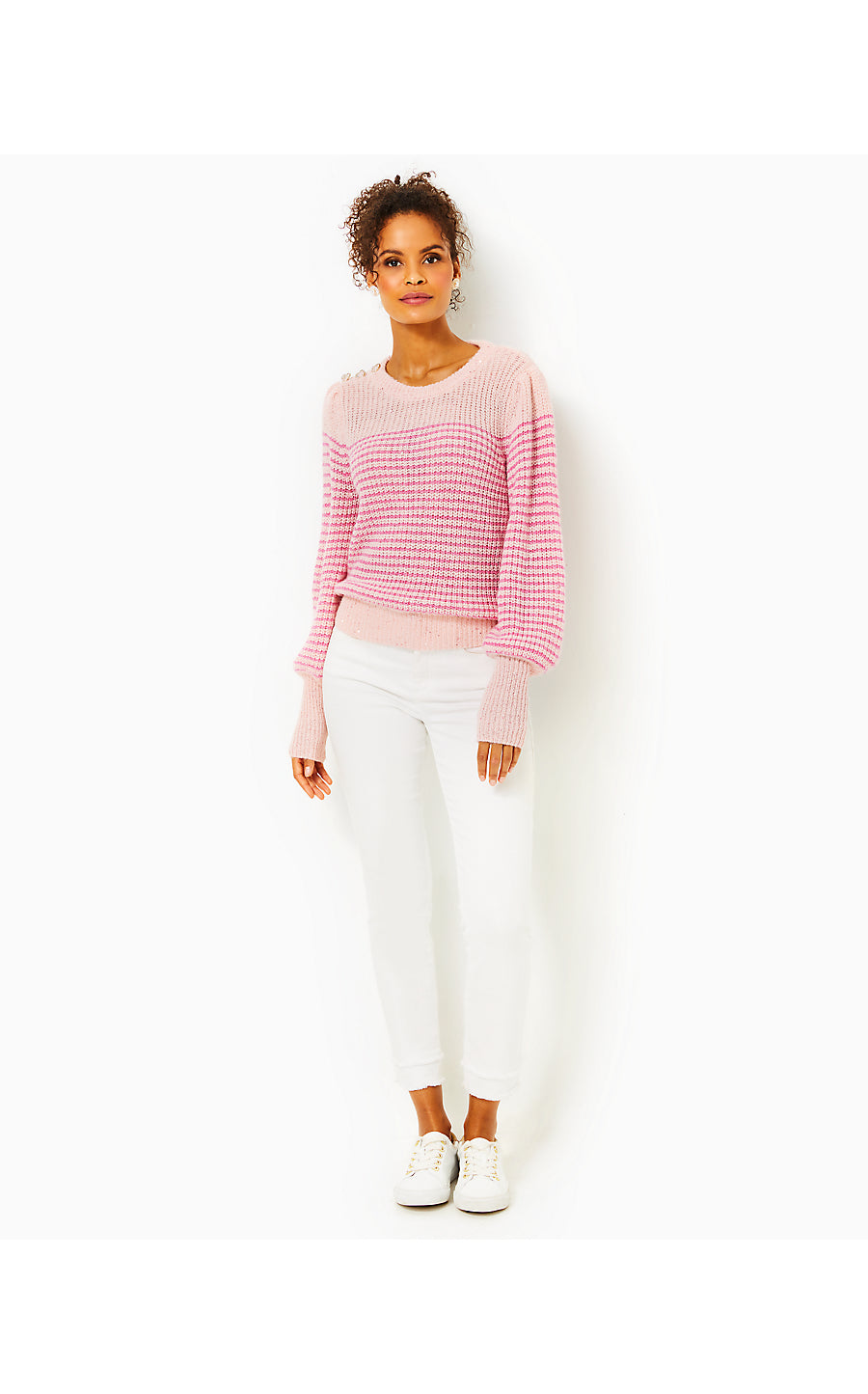 FINNEY SWEATER, PEONY PINK SPARKLE STRIPE