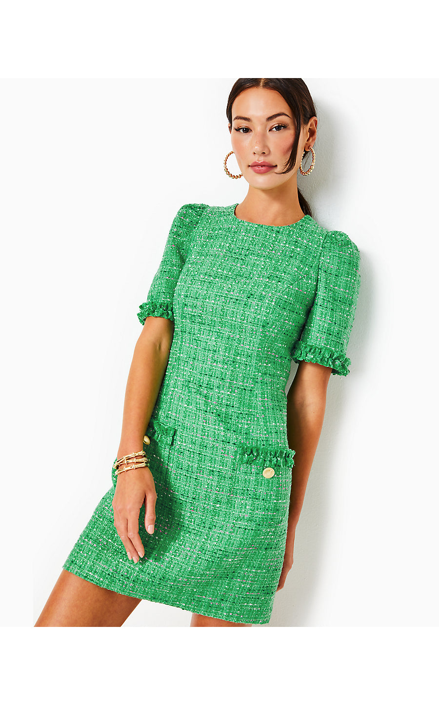 RYNER SHORT SLEEVE BOUCLE, KELLY GREEN PALM BEACH BOUCLE