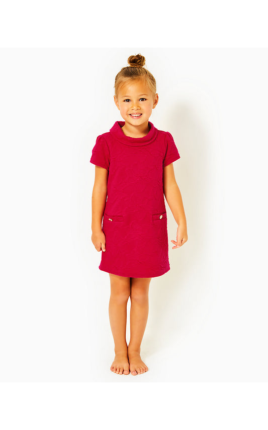MINI DAISEE DRESS, POINSETTIA RED KNIT PUCKER JACQUARD