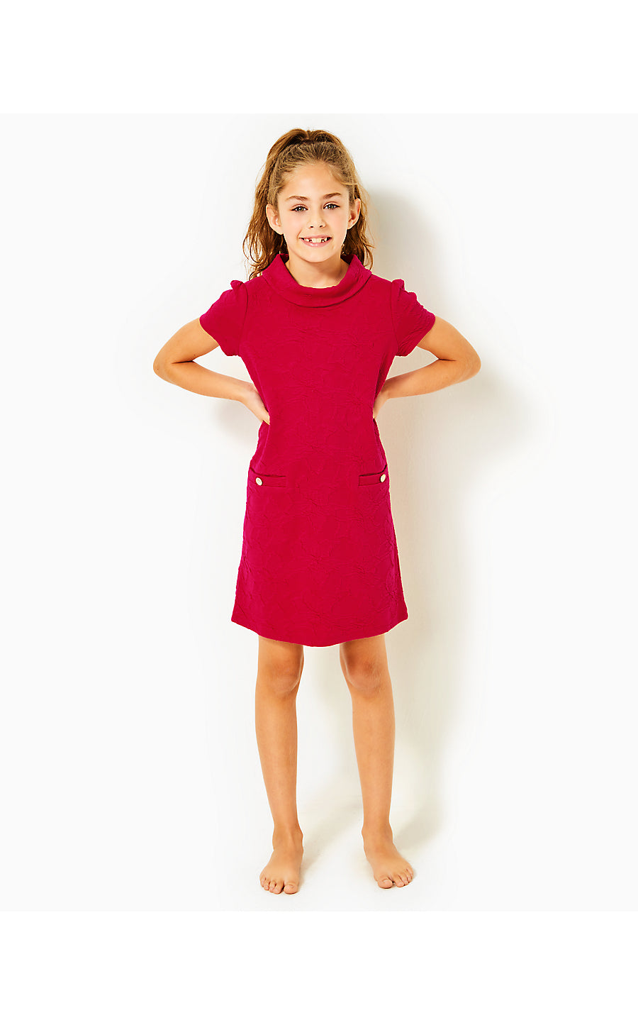 MINI DAISEE DRESS, POINSETTIA RED KNIT PUCKER JACQUARD