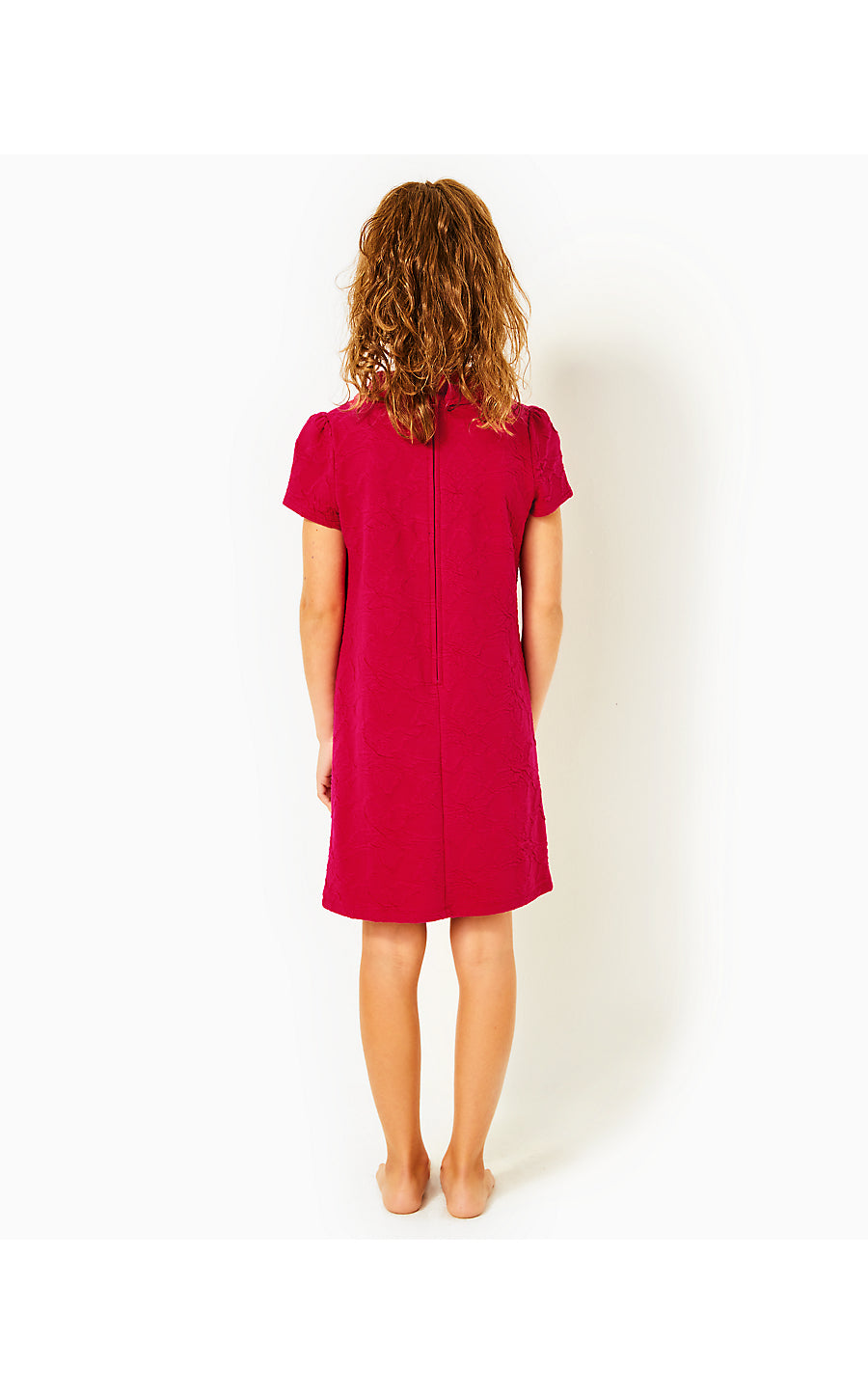 MINI DAISEE DRESS, POINSETTIA RED KNIT PUCKER JACQUARD