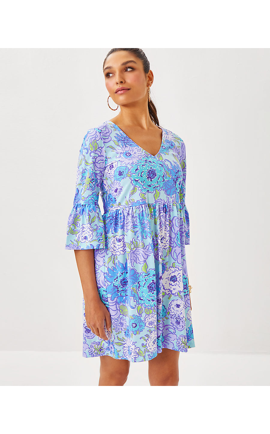 JANNIE V-NECK 3/4 SLEEVE DRESS, MULTI LET IT GOGH