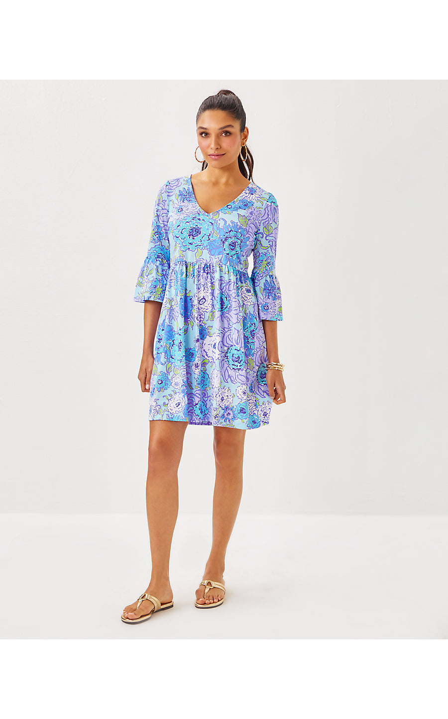 JANNIE V-NECK 3/4 SLEEVE DRESS, MULTI LET IT GOGH