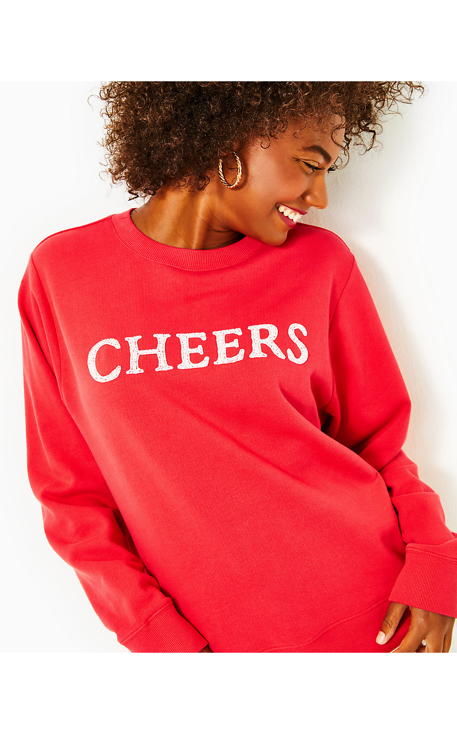 BALLAD LONG SLEEVE SWEATSHIRT, AMARYLLIS RED CHEERS GRAPHIC