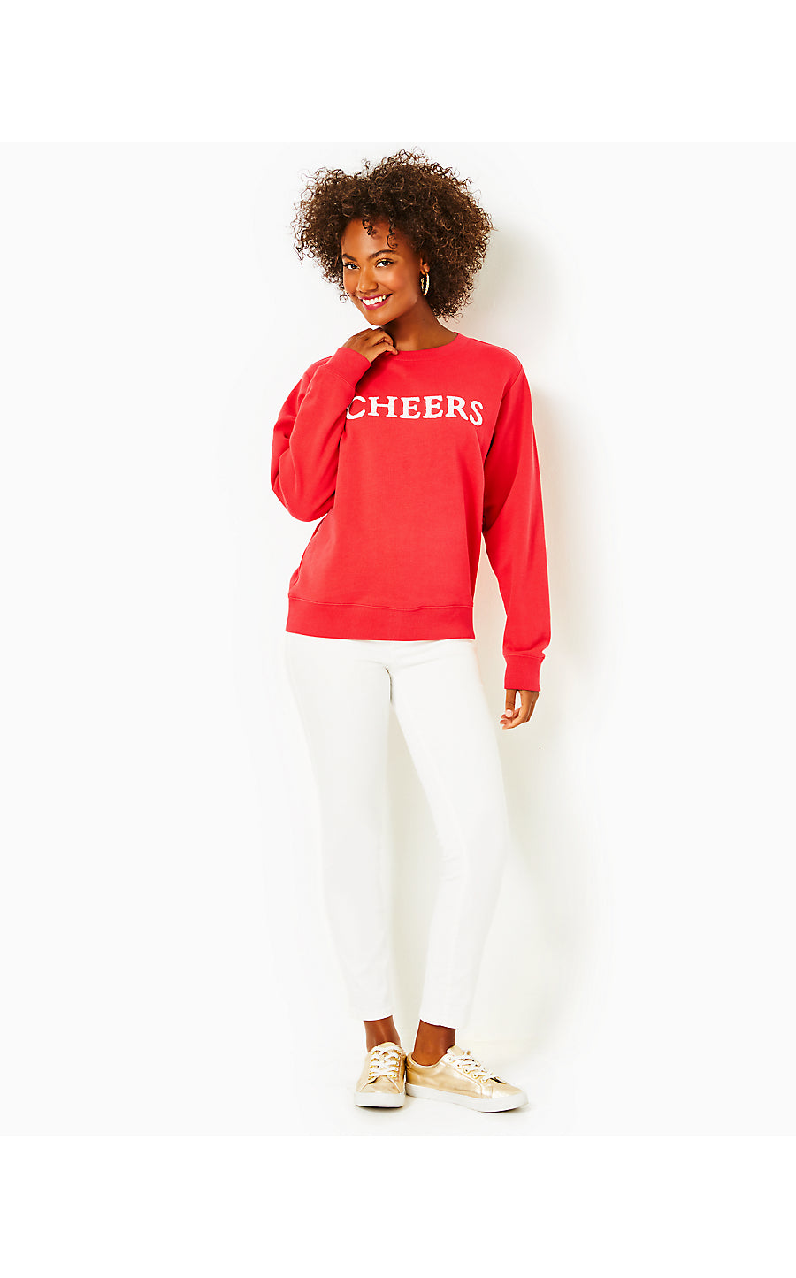 BALLAD LONG SLEEVE SWEATSHIRT, AMARYLLIS RED CHEERS GRAPHIC