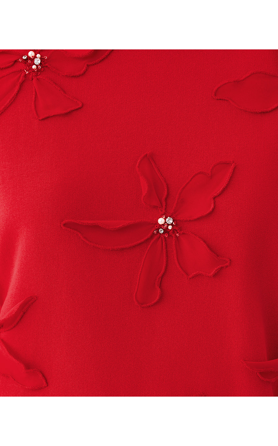 BALLAD LONG SLEEVE SWEATSHIRT, CRANBERRY RED POINSETTIA EMBELLISHMENT