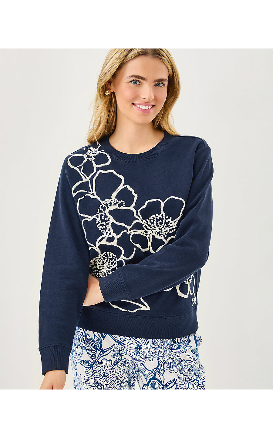 BALLAD LONG SLEEVE SWEATSHIRT, LOW TIDE NAVY GO BIG EMBROIDERY