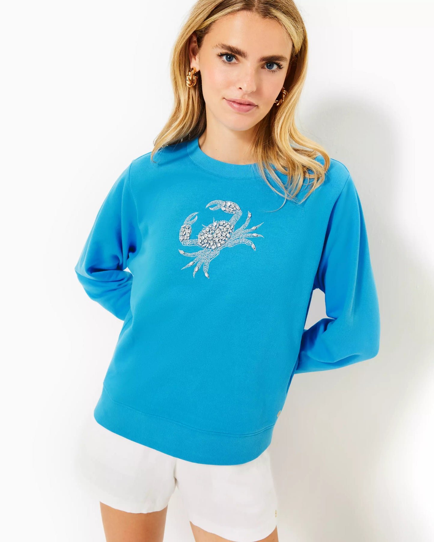 BALLAD LONG SLEEVE SWEATSHIRT, CRAB EMBELLISHMENT