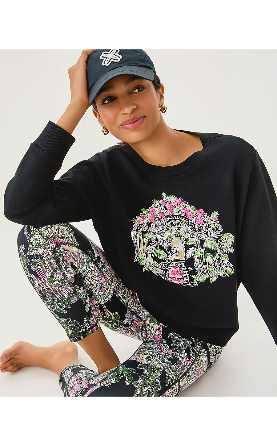 BALLAD LONG SLEEVE SWEATSHIRT, NOIR PALM BEACH TOILE