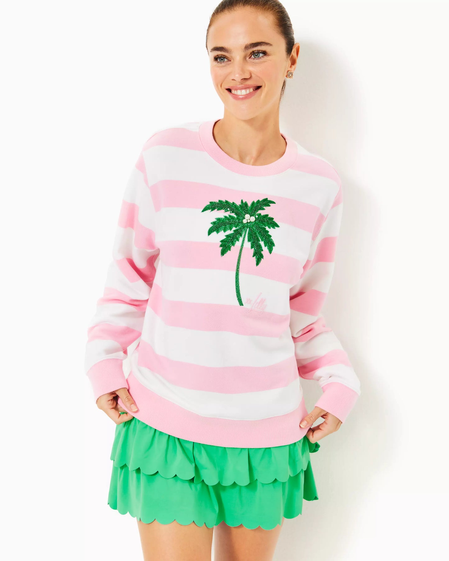 BALLAD LONG SLEEVE SWEATSHIRT, CONCH SHELL PINK PALM TREE