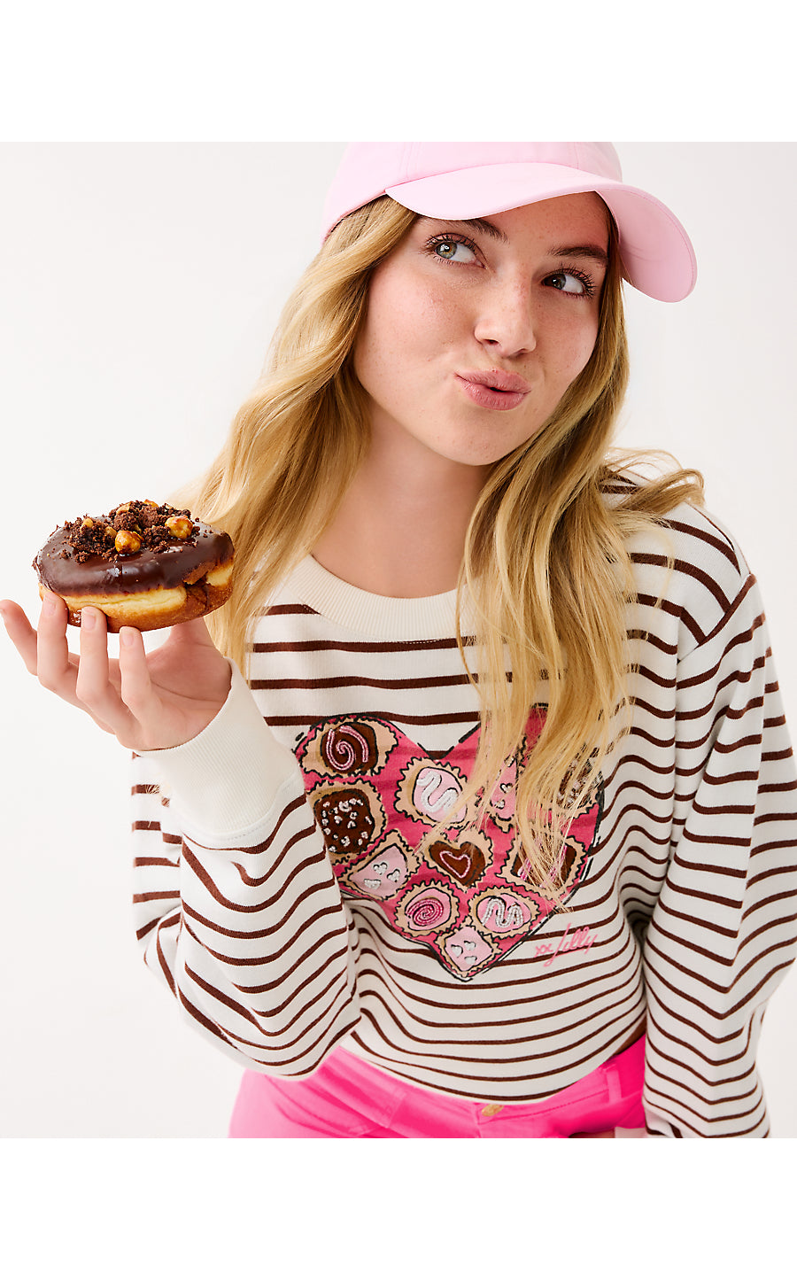BALLAD LONG SLEEVE SWEATSHIRT, FRENCH ROAST BOX OF CHOCOLATES EMBELLISHMENT