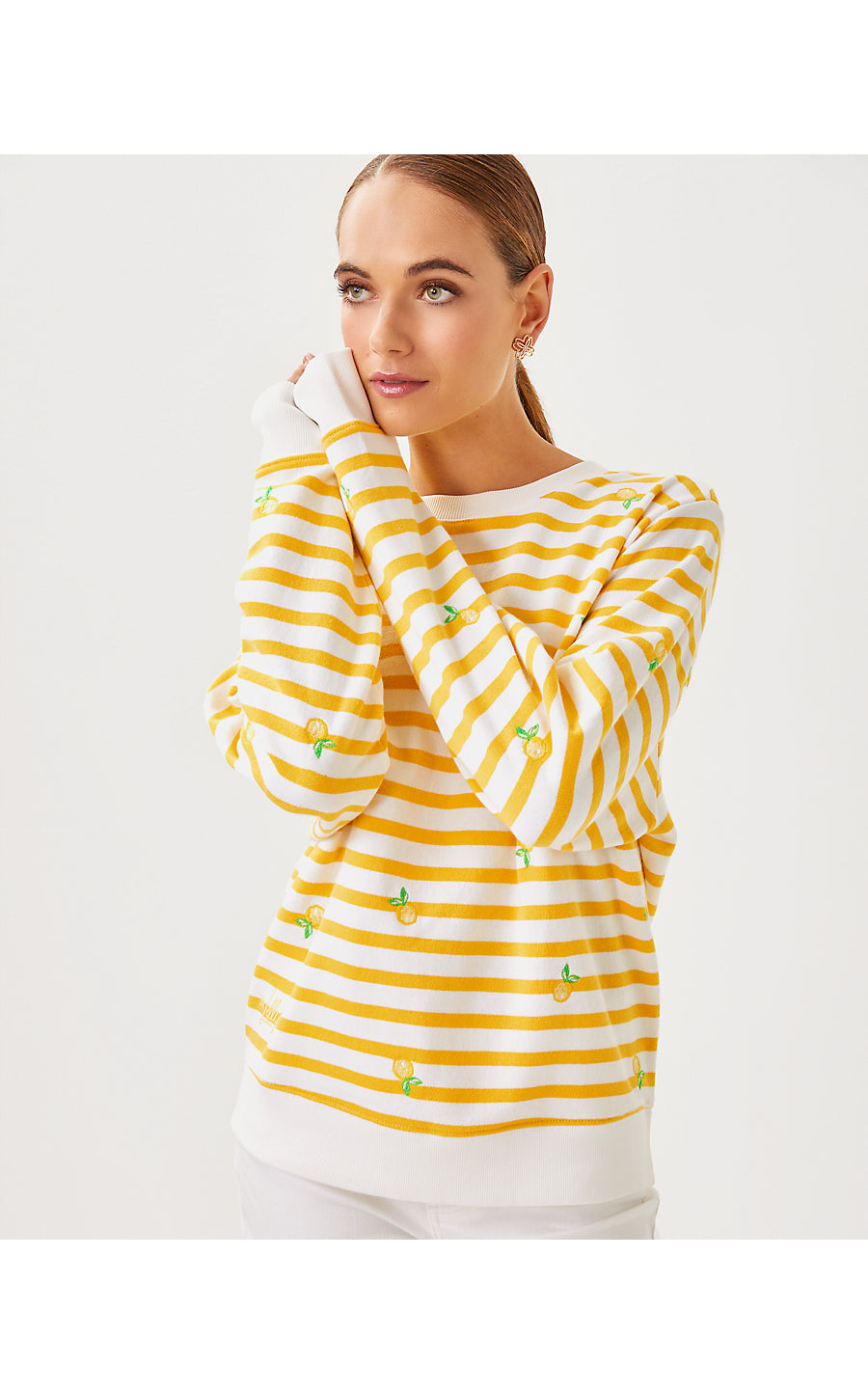 BALLAD LONG SLEEVE SWEATSHIRT, HONEYCOMB X RESORT WHITE MAKE LEMONADE HALF DROP EMBROIDERY
