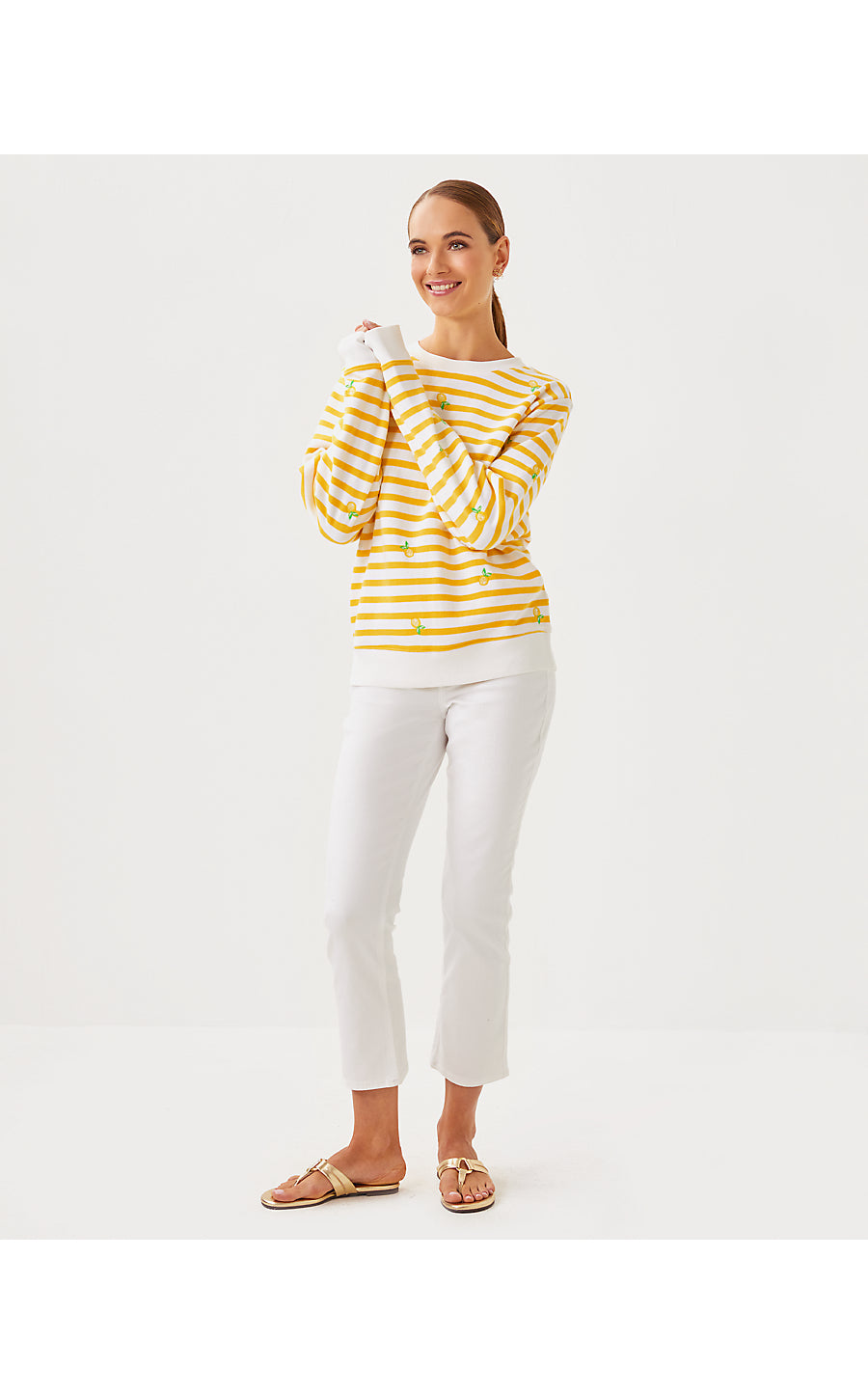 BALLAD LONG SLEEVE SWEATSHIRT, HONEYCOMB X RESORT WHITE MAKE LEMONADE HALF DROP EMBROIDERY