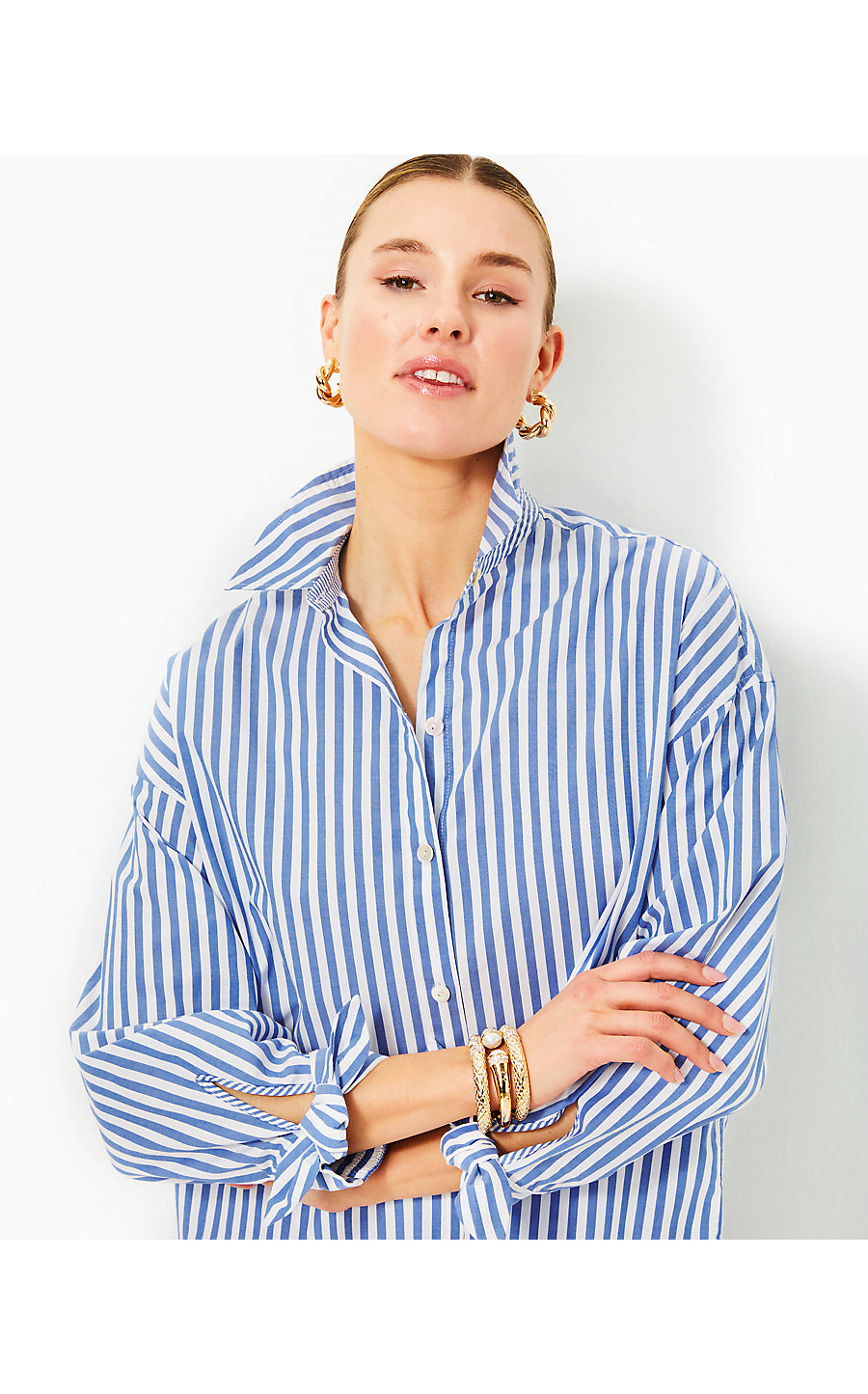 LESIA RELAXED BUTTON DOWN, BRINY BLUE CABANA STRIPE