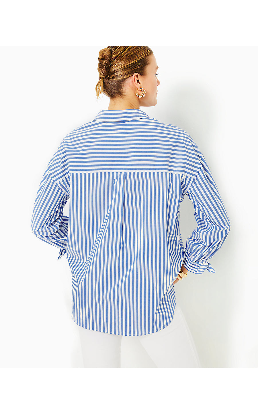 LESIA RELAXED BUTTON DOWN, BRINY BLUE CABANA STRIPE