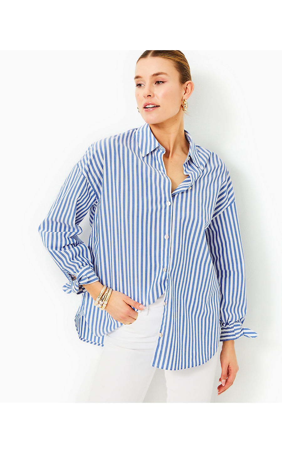 LESIA RELAXED BUTTON DOWN, BRINY BLUE CABANA STRIPE
