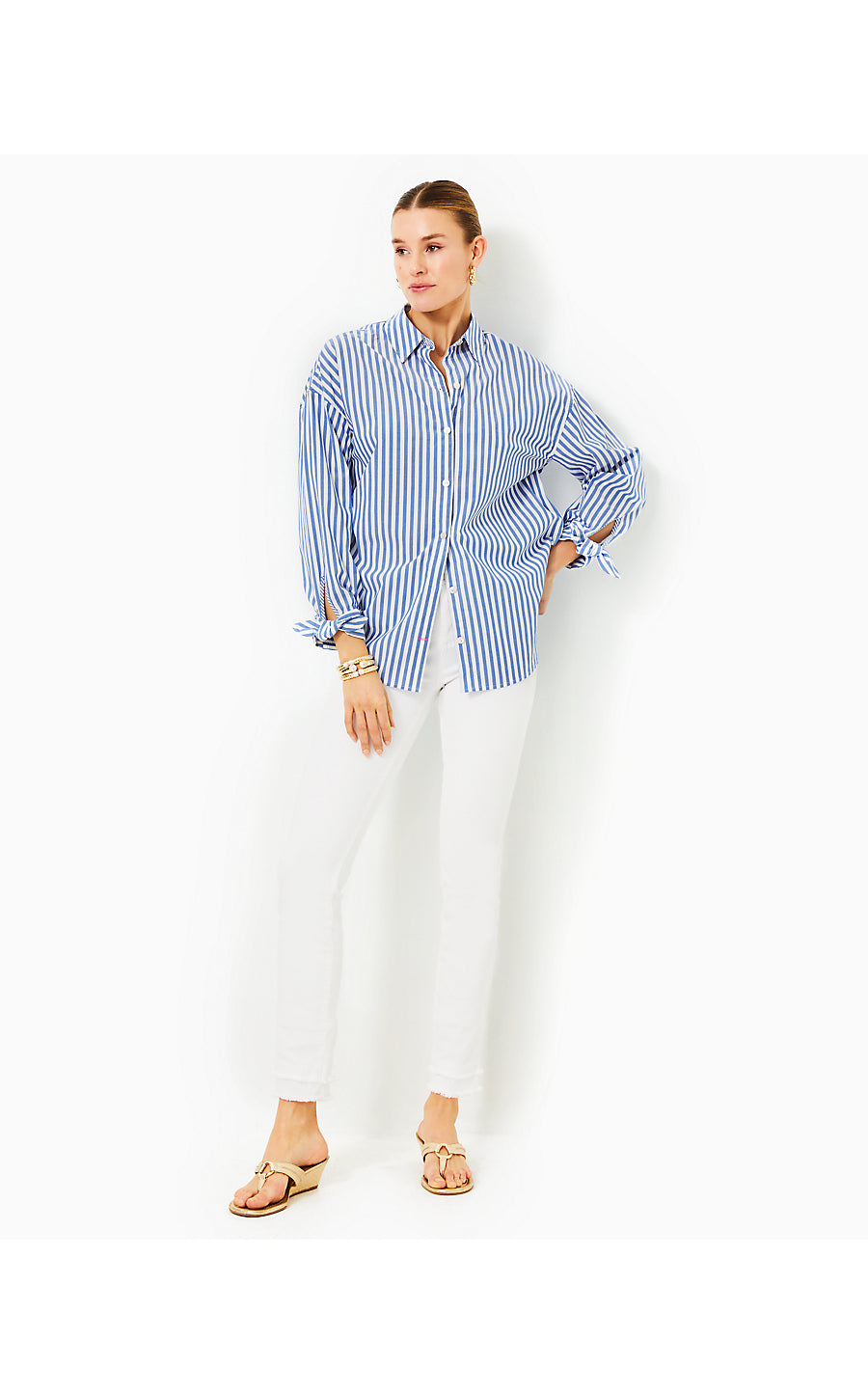 LESIA RELAXED BUTTON DOWN, BRINY BLUE CABANA STRIPE