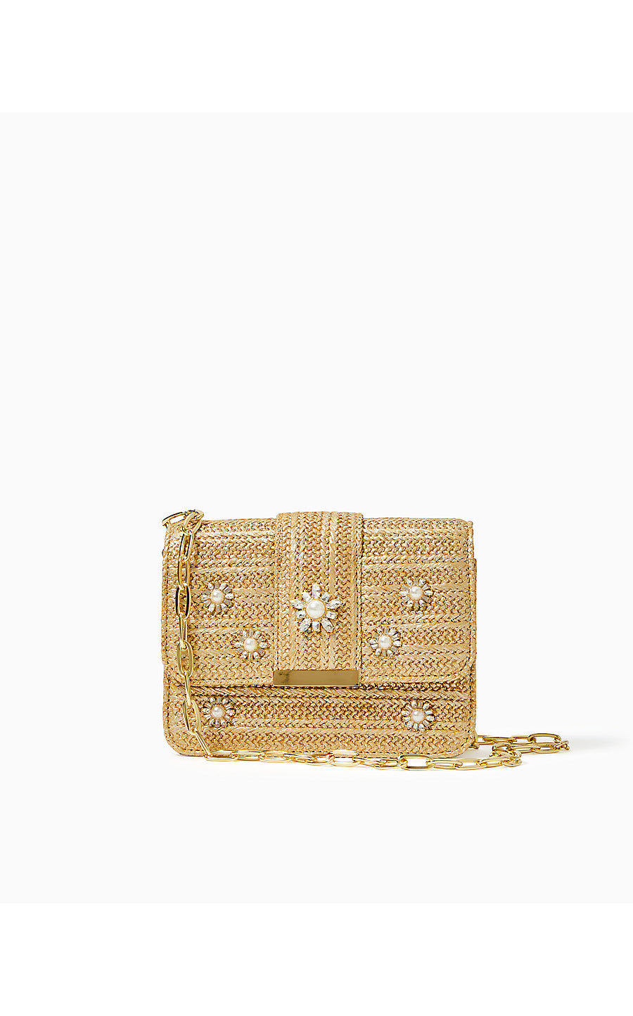 EMMELINE STRAW CROSSBODY BAG, GOLD METALLIC