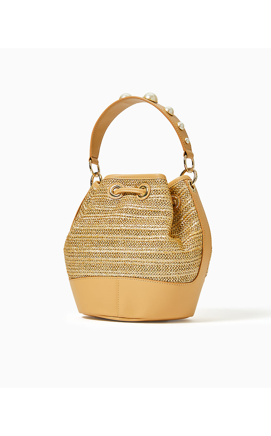ARLY STRAW BUCKET BAG, GOLD METALLIC