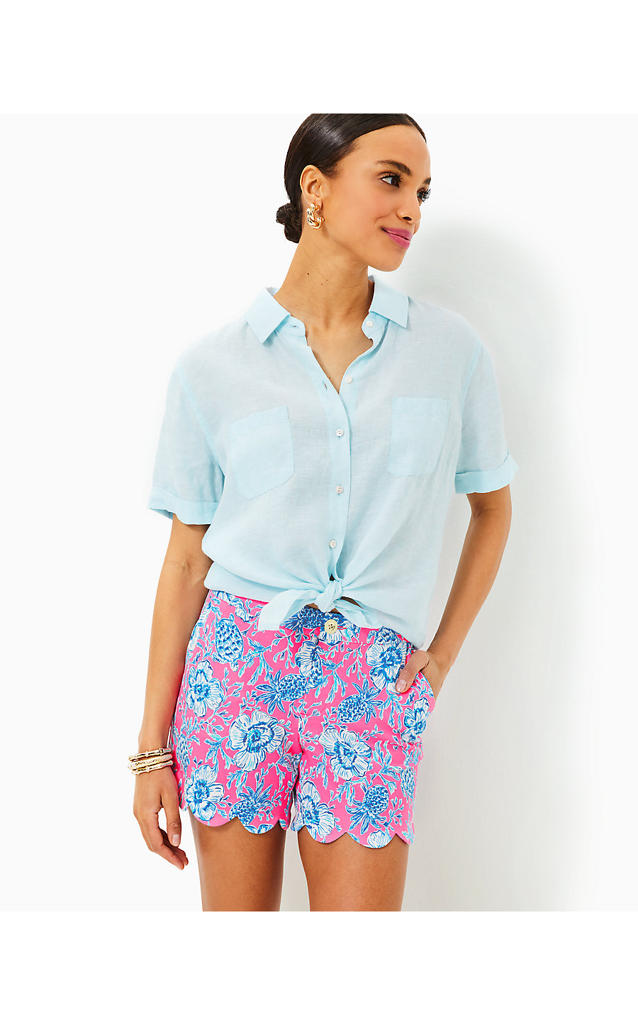 LYNNIE BUTTON DOWN, HYDRA BLUE X RESORT WHITE