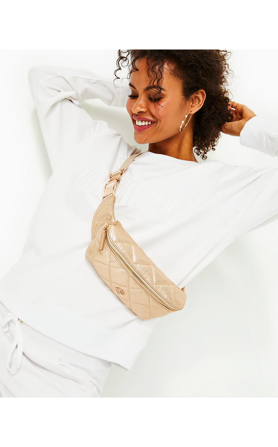 QUILTED LEATHER KENTON BELT BAG, GOLD METALLIC