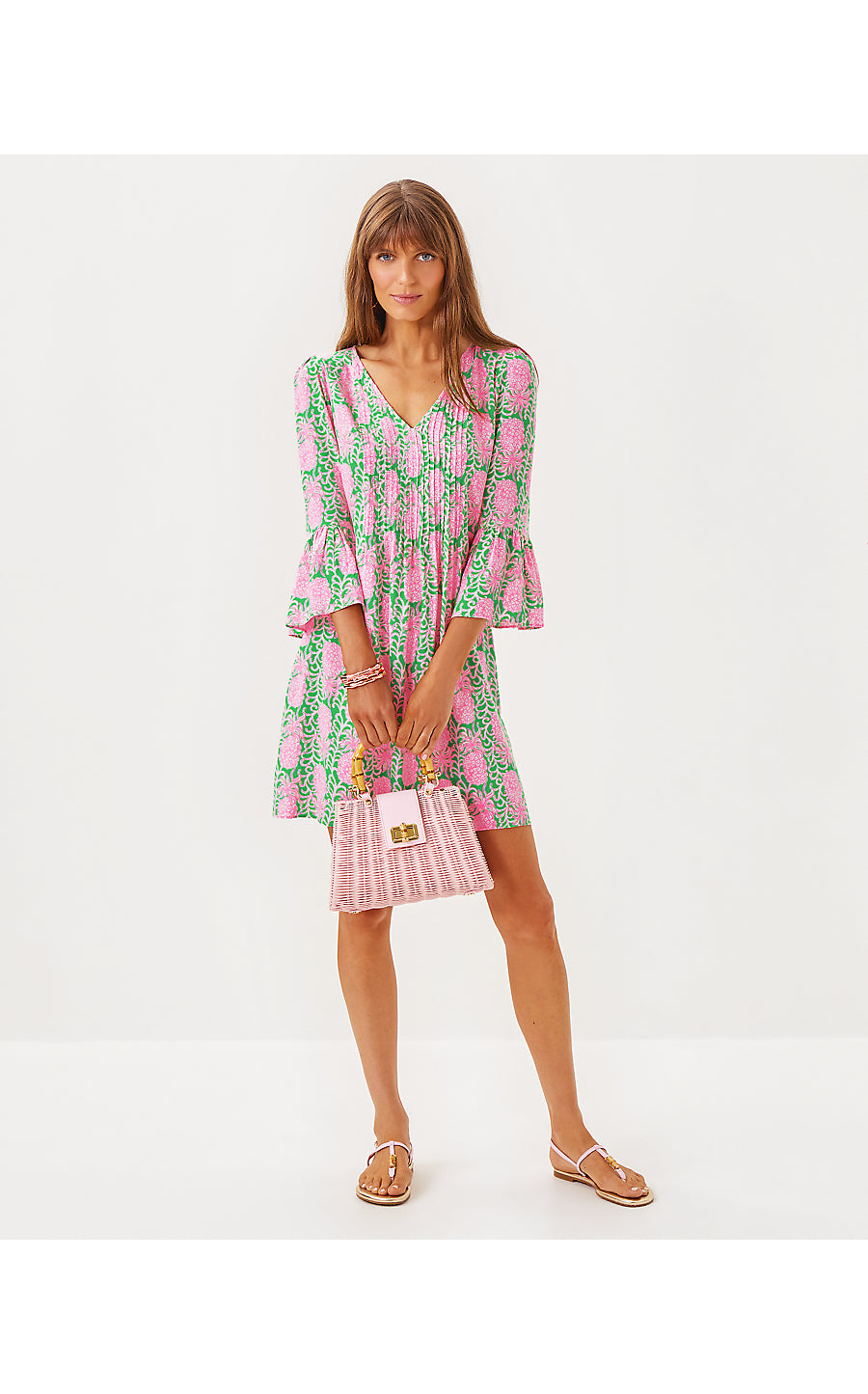 DANIKA 3/4 SLEEVE TUNIC DRESS, FAUNA GREEN PARTY LIKE A PINEAPPLE