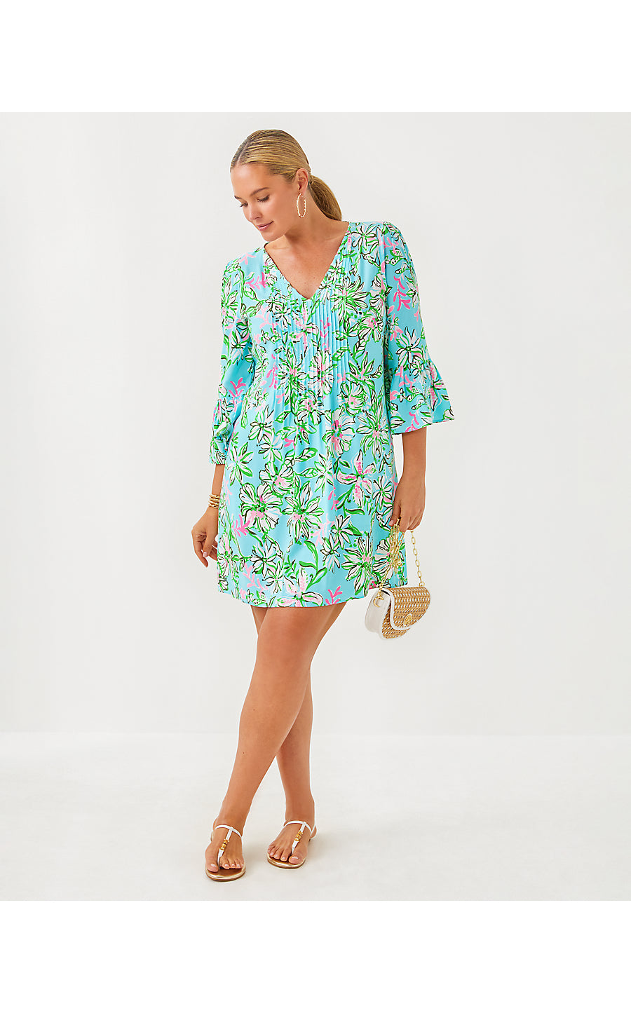DANIKA 3/4 SLEEVE TUNIC DRESS, MULTI SUN OF A BUN