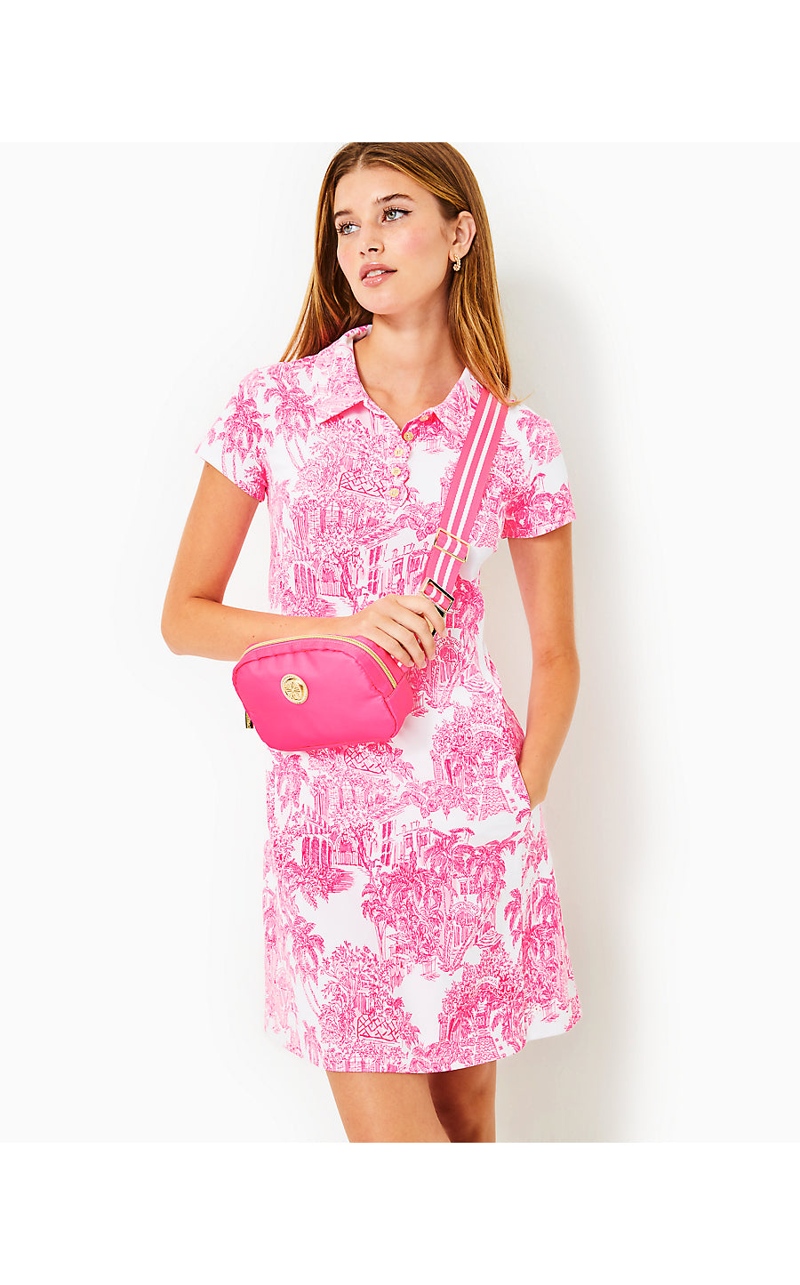 FRIDA SCALLOP POLO DRESS, RESORT WHITE PB ANNIVERSARY TOILE