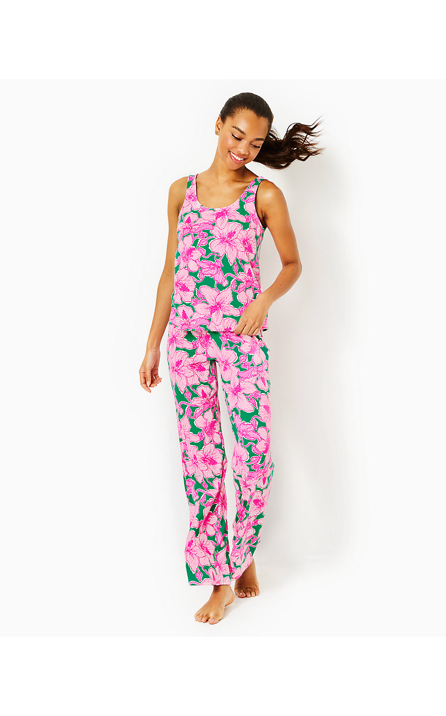 WHITTA PJ KNIT TANK, KELLY GREEN HIBIS KISS