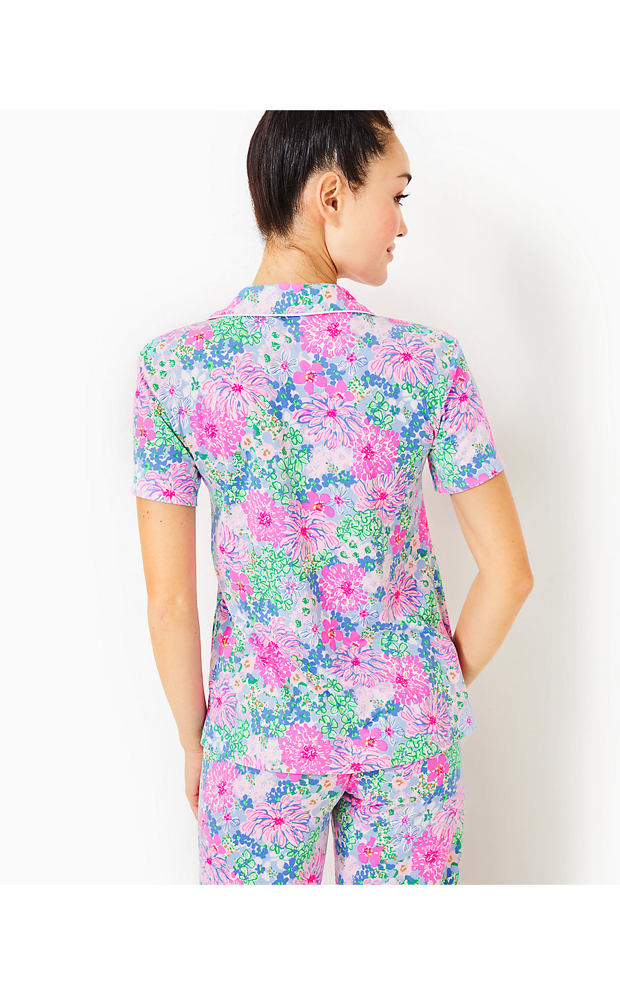 PJ KNIT SS BUTTON-UP TOP, MULTI LIL SOIREE ALL DAY