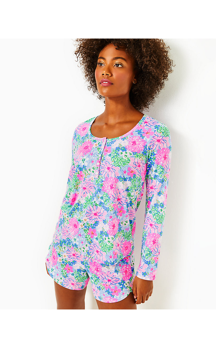 PJ KNIT LS HENLEY TOP, MULTI LIL SOIREE ALL DAY