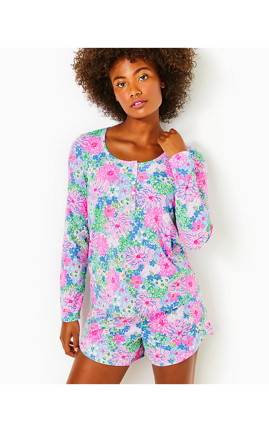 PJ KNIT LS HENLEY TOP, MULTI LIL SOIREE ALL DAY