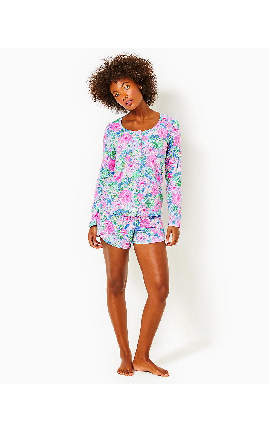 PJ KNIT LS HENLEY TOP, MULTI LIL SOIREE ALL DAY