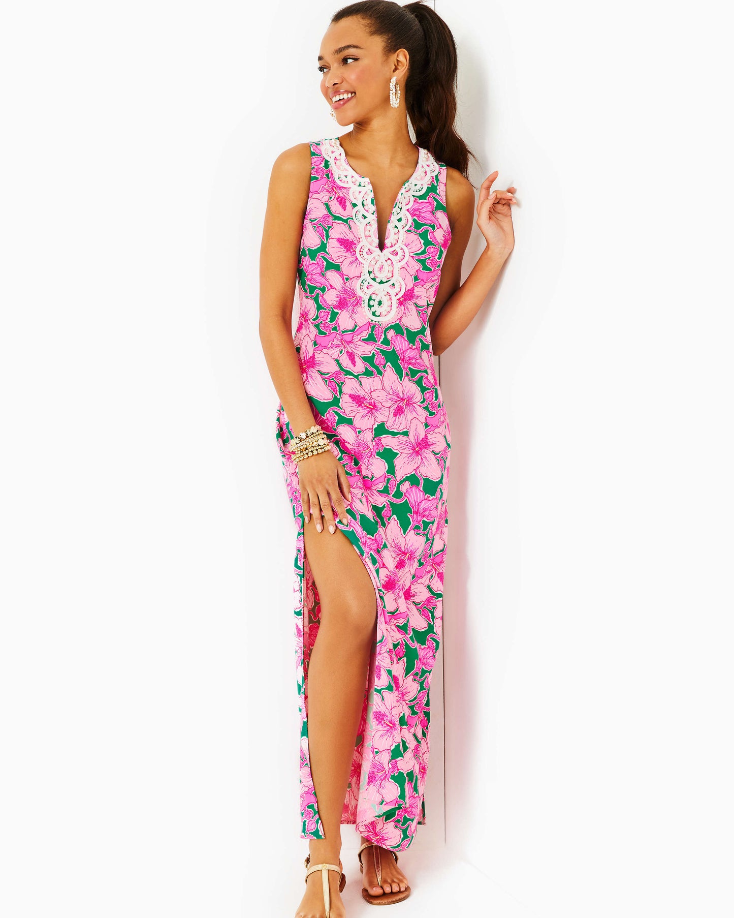ELLIOTTA MAXI SHIFT DRESS, KELLY GREEN HIBIS KISS