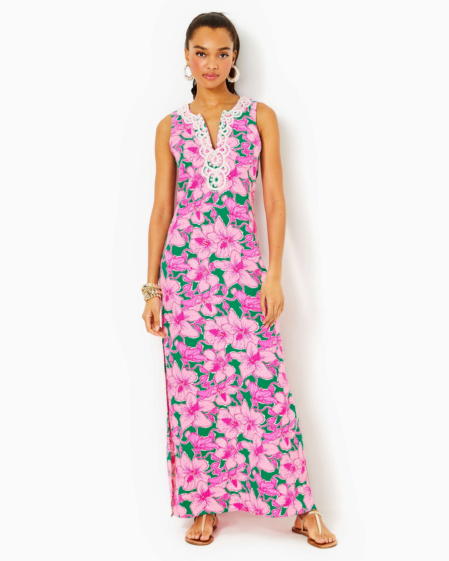 ELLIOTTA MAXI SHIFT DRESS, KELLY GREEN HIBIS KISS