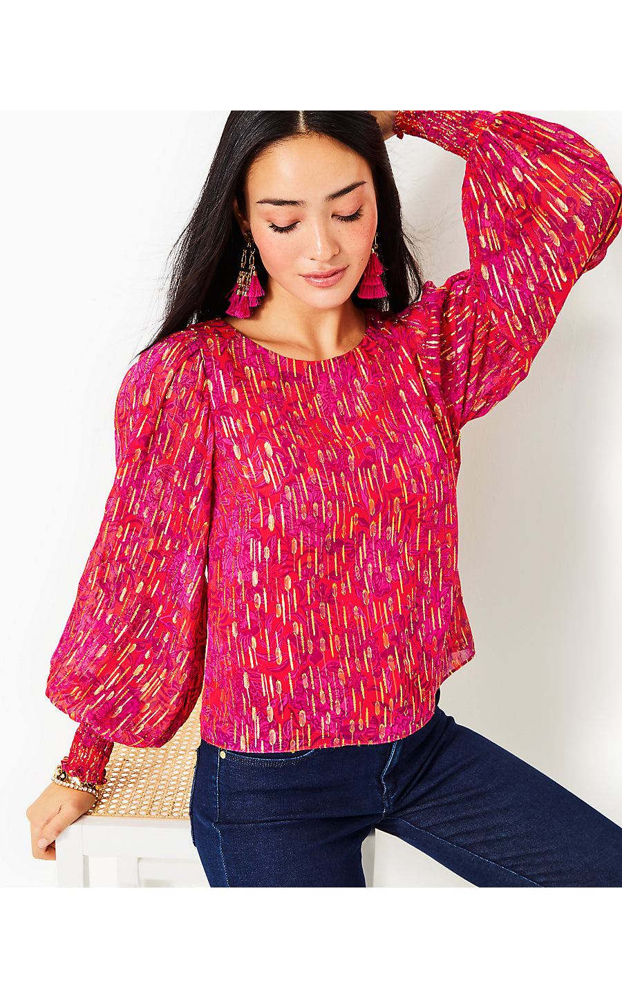 ALFREDA LONG SLEEVE TOP, AMARYLLIS RED SECRET HIDEAWAY