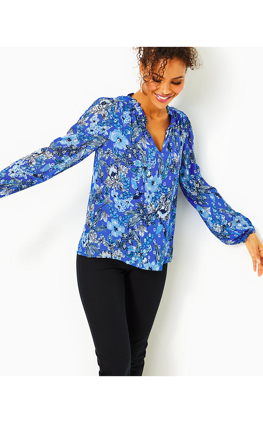 GIANA LONG SLEEVE TOP, ALBA BLUE CRUISIN TOGETHER
