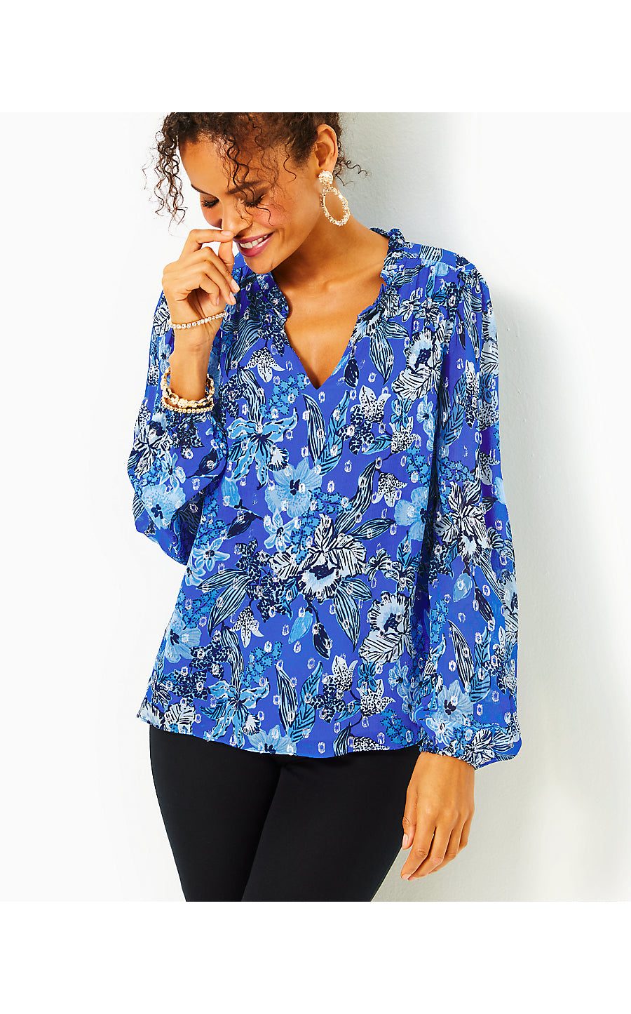 GIANA LONG SLEEVE TOP, ALBA BLUE CRUISIN TOGETHER