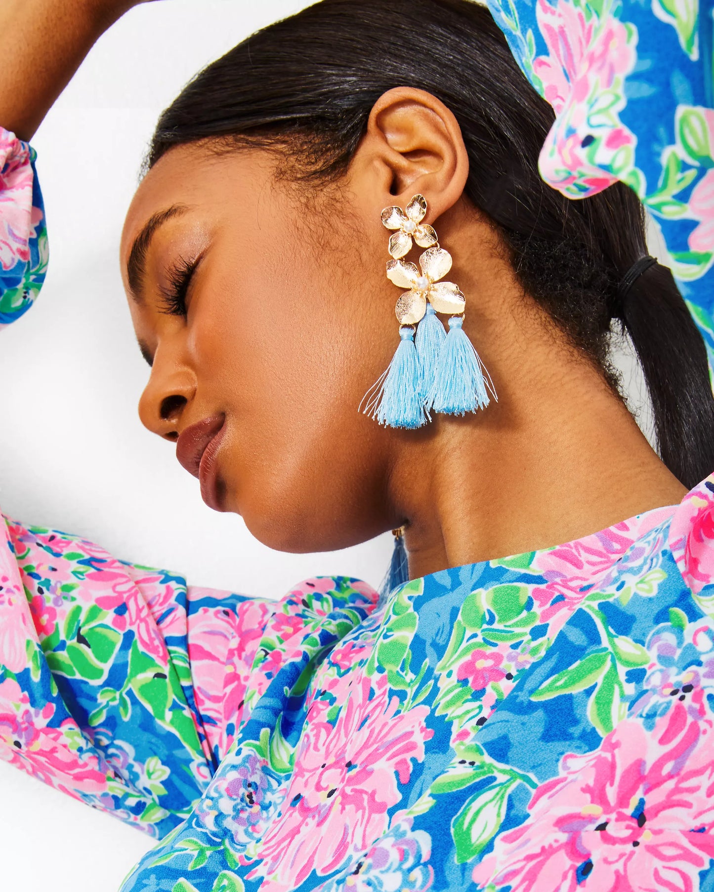 VIA FLORA TASSEL EARRINGS, HYDRA BLUE
