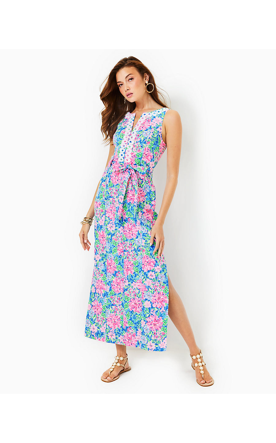 GULIANNA STRETCH COTTON MAXI SHIFT DRESS, MULTI SPRING IN YOUR STEP Palm Place GULIANNA STRETCH COTTON MAXI SHIFT DRESS, MULTI SPRING IN YOUR STEP Palm Place
