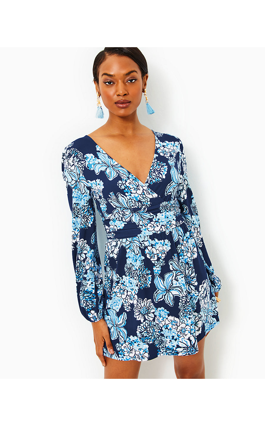 RIZA LONG-SLEEVED ROMPER, LOW TIDE NAVY BOUQUET ALL DAY