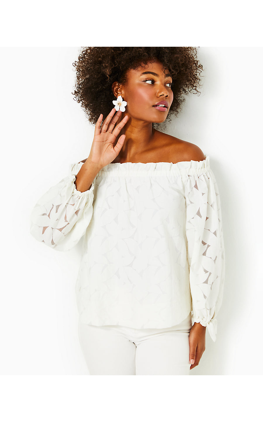 JAMIELYNN LONG SLEEVE OFF THE SHOULDER TOP, RESORT WHITE FLORA FAILLE