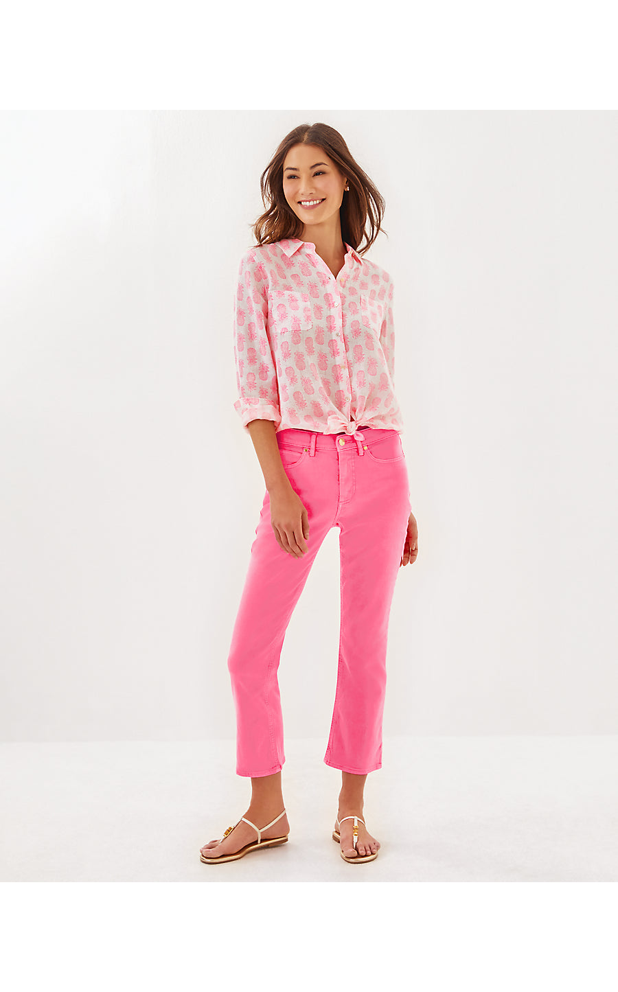 ANNET HIGH RISE CROP FLARE JEAN, ROUSSEAU PINK
